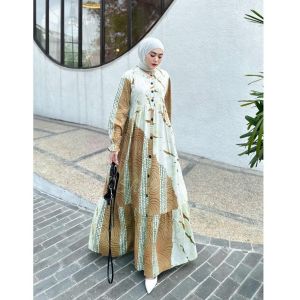 gamis lebaran shalda batik/gamis twill rayon candi mekar tema basil dress