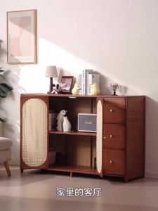 AUREO 【⚡】Wicker Bookcase Solid Wood Minimalist Entrance Cabinet Household Door Storage Cabinet Balcony Sideboard Cabinet