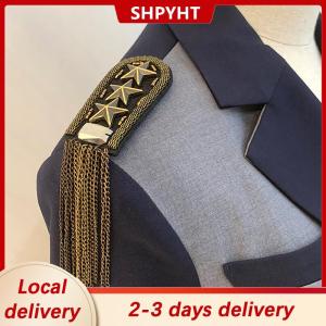 [COD] Ship within 24 hours 1Pcs Vintage Five Star Tassel Chain Shoulder Board Badges Beads Fabric Metal Epaulet Epaulette Military Pin On Brooch Medal