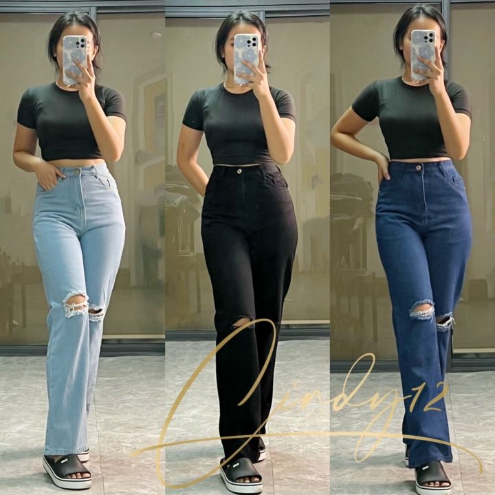 Flare Ripped Jeans High Waist Pants