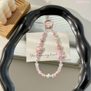 Cartoon alloy phone chain acrylic black powder sweet cool colored peanut beads KT cat bag hanging decoration keychain pendant