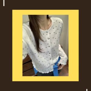 Women Heart Polka Dot Ruffle Cardigan Sweater 2026 Fall New Cute Style Knit Outerwear