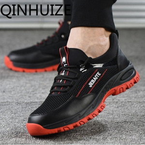 QINHUIZE Men Work & Safety Shoes Steel Toe Caps Anti-smashing Anti-puncture Construction Work Boots Non-slip Breathable Security shoes