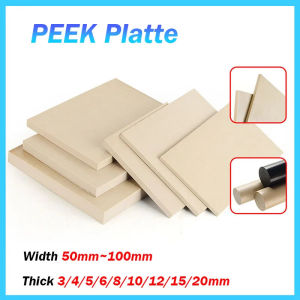 แผ่น PEEK ธรรมชาติ 1 ชิ้น แผ่นโพลีเอเทอร์เอเทอร์คีโตนทนความร้อนสูง หนา 3/4/5/6/8/10/12/15/20 มม. กว้าง 50 มม.~100 มม.