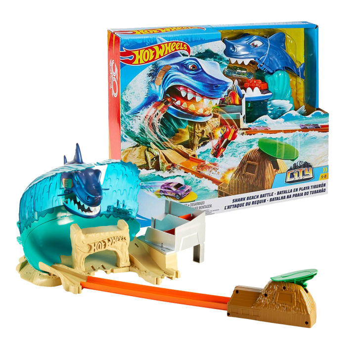 Hot Wheels City Shark Beach Battle Play Set Mainan Track Mobil