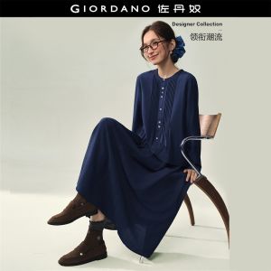 Giordano Women Novelty buttons pintuck placket blouse dress Free Shipping 18466228