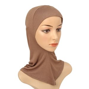 Solid Color Jumpsuit Hat Muslim Full Caps Underscarf Hijab Women Stretch Bornet Solid Color Cap Inside
