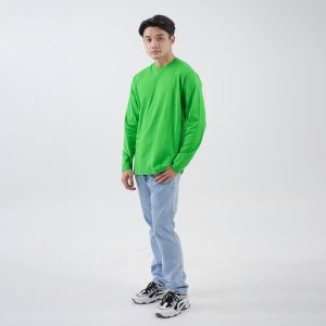 Kaos Polos Pria Oneck Lengan Panjang Bahan Katun Combed 30s Warna Hijau Fuji