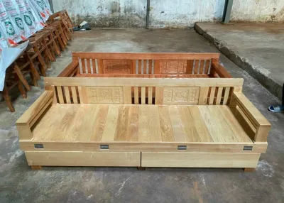 Ghế gấp thành giường 2 trong 1 tiên lợi có ngăn kéo gỗ sồi 1m2-1m4 ( FREESHIP 60 KM )