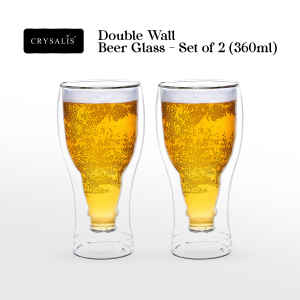 CRYSALIS Double Wall Beer Glass 360ml | 12.1oz Set of 2 Premium Drinking Glass Drinkware Dining Essentials