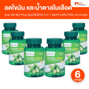 (6 กระปุก) Suklife M2 Plus เอ็มทู พลัส อาหารเสริมสมุนไพรไทย 3 in 1 มะระขี้นก มะรุม และกระเทียม เรื่อง ไขมัน น้ำตาลในเลือด ขนาด 30 แคปซูล (MV Mall Outlet)