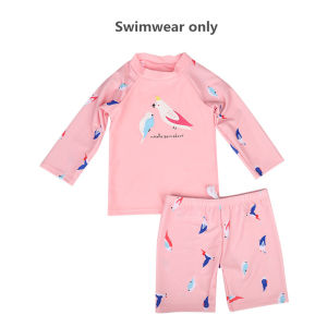 2-12 Y Girls Two Pieces Swimwear Children Rash Guards Pink with Parrot Pattern Kids Swimsuit Swimming Wear for Teens with Sunny Hat Child Sandy Outfit