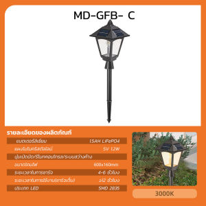 MODI โคมไฟปักดิน/ยึดผนัง/หัวเสาโซล่าเซลล์ แสงเหลือง/WARM 3W วินเทจ Vintage โคมไฟสนาม ส่องต้นไม้และสวน พลังงานแสงอาทิตย์