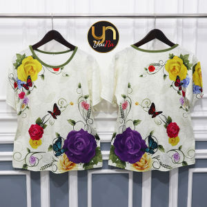 Atasan Kaos Wanita Gambar Bunga Rose Purple