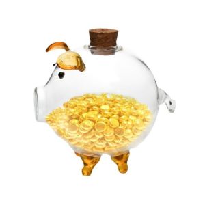 RGFV Handmade Piggy Money Bank Cartoon Multi-purpose Glass Money Jar Cute Lightweight Golden Container Home Decor