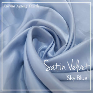 Kain Satin Silk Velvet Polos Premium Warna SKY BLUE Satin Bridesmaid Mewah Puring Kebaya Meteran dan 0.5 Meter lebar 150