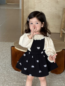 Girls Autumn Clothes 2026 Early autumn Korean-style childrens clothing set for girls denim suspender skirt two-piece set