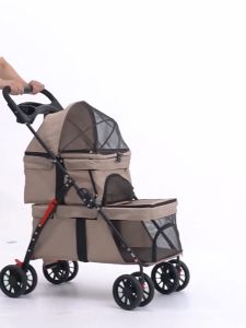 Aikenn Foldable Double Layer Pet Stroller Cat Dog Travel Carrier Detachable Outdoor Lightweight Troli Anjing