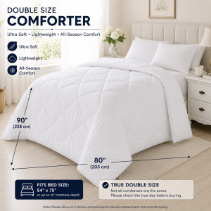 Double Size Comforter Ultra Soft Lightweight All-Season Comfort 90" x 80" Fits Bed Size 54" x 75"