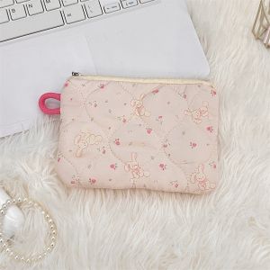 SR2N Polyester Mini Makeup Bag Cartoon Flowers Rabbit Card Storage Earphone Storage Bag Portable Small Travel Bag for Lipstick
