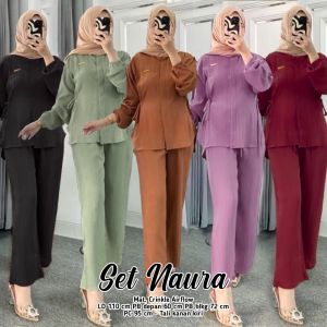 Naura Set Oneset Wanita Kekinian Setelan Jumbo Lady Crush Lengan Panjang Polos