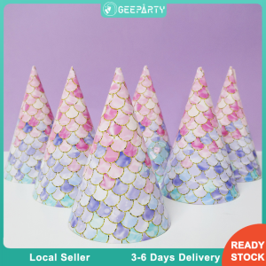 6pcs Mermaid Birthday Hat Paper Cap for Kids Birthday Party Decorations