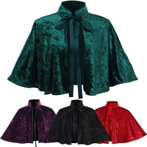 VALER Retro Velvet Cape Victorian Stand Collar Halloween Cloak Practical Polyester Medieval Short Cloak Halloween Cosplay