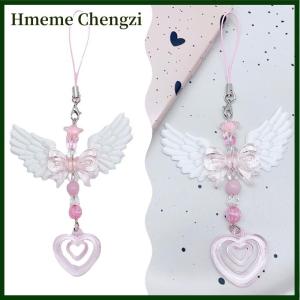 Hmeme Lovely Wings Bow Heart Mobile Strap Phone Pendant Chain For Girls Women Fashion Sweet Keychain Bags Decorative Accessories Gifts