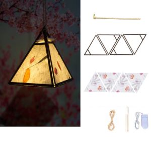 LAPBR Creative Mid-Autumn Festival Lantern LED Light Wooden DIY Flower Lamp Portable Drawing Handmade Hanging Lamp Festival