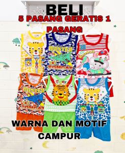 PROMO BUNDLE STELAN LEKBONG BAJU ANAK 5 PASANG DAN GRATIS 1 PASANG ANAK LAKI-LAKI 0-10 BULAN Katun Bayi