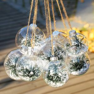 TMWZOQ 6Pcs 6/8/10cm Clear Plastic Christmas Ball PET Fillable Xmas Tree Hanging Ornaments Home Decorations DIY Plastic Bauble New Year