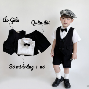 BE198 Set bộ vest gile áo sơ mi trắng BERNIE quần áo cho bé trai công tử đi chơi tiệc
