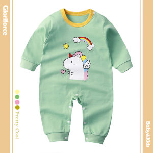 พร้อมสต็อกแขนยาวผ้าฝ้ายพิมพ์ลายการ์ตูนชุดคลุมเด็กทารก Boy เสื้อผ้าเด็กทารก Unicorn Romper สีใหม่ Romper
