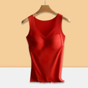 Thermal Vest Undershirt With Built-in Bra Velvet Thickened Inner Layer Fixed Chest Pad Womens Fleece Bottoming Shirt
