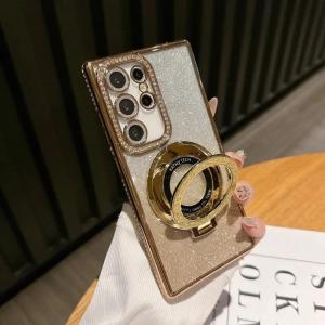 Luxury Magnetic Plating Stand Shockproof Case For Samsung Galaxy S24 S23 S22 S25 Ultra Plus S24 FE Glitter Diamond BacK Cover