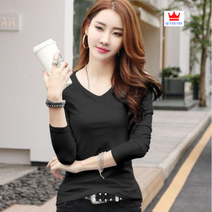 [ Mặc Là Mê ] Áo thun nữ cổ tim tay dài áo thun trơn cotton đẹp dễ mặc dễ phối đồ mặc bốn mùa ( III )