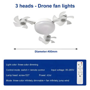 Drone Fan Light E27 Ceiling Lamp Dimmable LED Ceiling Fan Light With Remote Control 3-Speed Wind for Bedroom Living Room