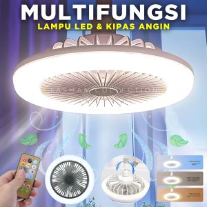 Lampu Kipas Angin Plafon 10 inch Multifungsi Hemat Listrik Dengan Remot Kontrol 3 Warna Cahaya dan 3 Kecepatan Kipas E27 Ceiling Fan Light | Lampu Kipas Plafon
