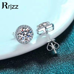 Rrjzz 0.5CT 1CT D Color Brilliant Round Cut Lab Created Moissanite Halo Earring Stud 14k White Gold Plated Women Earring Jewelry2026