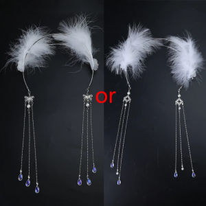 Feather Headband with Tassel Furry White Feather Hair Accessories Headpieces Hair Hoop Headwear for Girls Womens