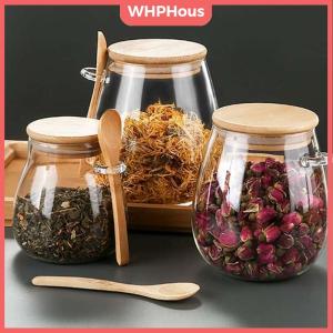 WHPHous Hermetic Containers For Food Storage Pots Glass Jar With Lid Sealed Container Sugar And Tea Cans Airtight Kitchen Coffee Jars