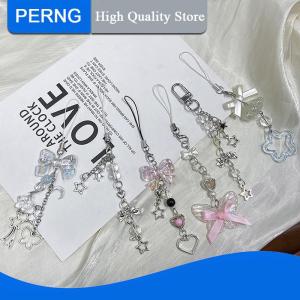 [PERNG] Tehe 1PC Cute Butterfly Bead Handmade Sweet Girl Keychain For IP 11 Camera Kawaii Y2K Love Five Pointed Star Phone Charms Pendant