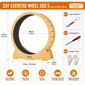 Cat Exercise Wheel Wooden Indoor Cat Running Wheel Silent Exercise Treadmill for Cats with Safety
