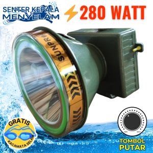 Senter Kepala Selam 280 Watt ORI SUNPRO S-8962 Sinar Putih Tombol Dimmer / Diputar | Dengan LED ndikator Baterai BONUS Kaca Mata Selam | senter kepala menyelam | senter proyek | senter kepala jumbo 280 Watt | senter kepala 280 w | senter kepala original
