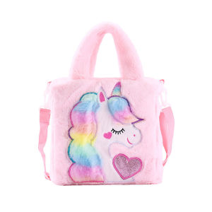 TAS SELEMPANG SKOOLA JINJING UNICORN RAINBOW LUCU BULU KIDS SLING BAG