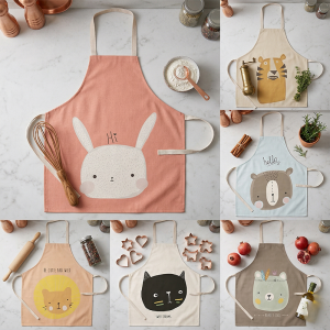 Nordic Cute Animal Rabbit Cat Apron Cotton Linen Kitchen Cooking Baking Smock Pinafore Women Girls Housework Cleaning Bib2026