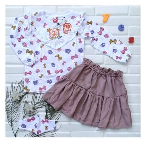 PADDLEKIDS SETELAN ROK PENDEK ANAK CEWEK 2-8TH KAOS PANJANG KATUN COMBED ROK REMPEL CORDURAY DZ-106