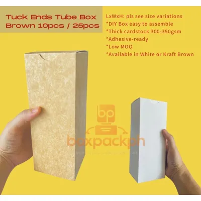 Box Packaging 2.75x2.75x9.75 Tumblers Shirts Giveaways Tuck End Plain Black White Kraft Brown