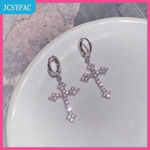 JCSYFAC  New Rhinestone Zircon Chéo Mặt Dây Chuyền Bông Tai Cho Phụ Nữ Hàn Quốc Thời Trang Drop Hoop Bông Tai Sinh Nhật Đảng Trang Sức Quà Tặng