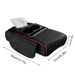 JBMBHC Universal Car Center Console Cover 3 In 1 Armrest Pad Thickened Sponge Elbow Support Cup Holder Storage Bag Car Interior